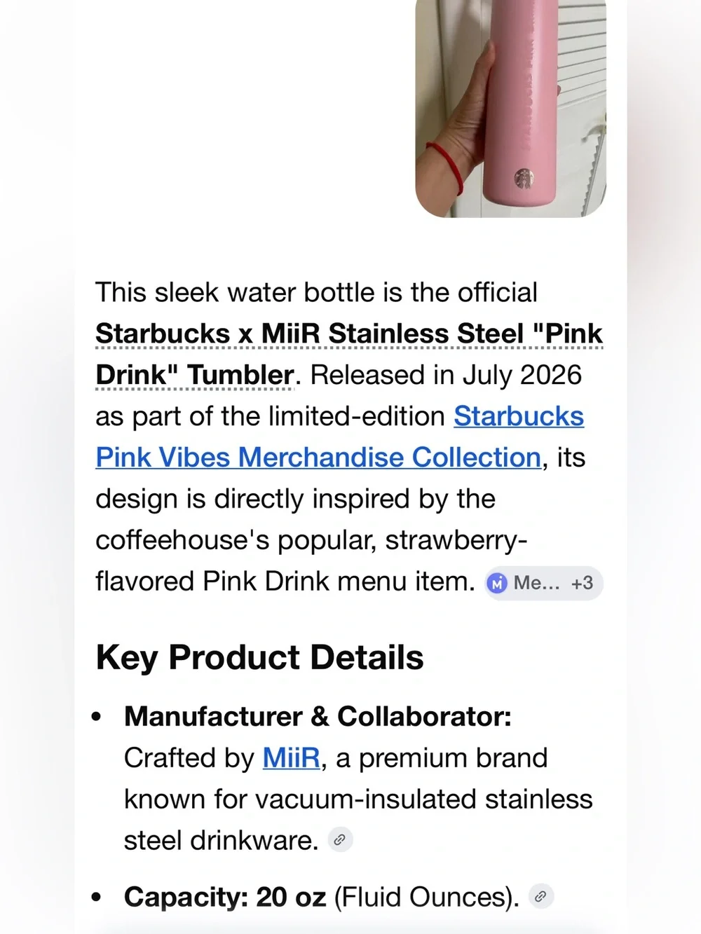 #3248** 2026 Pink MiiR Stainless Steel Water Tumbler